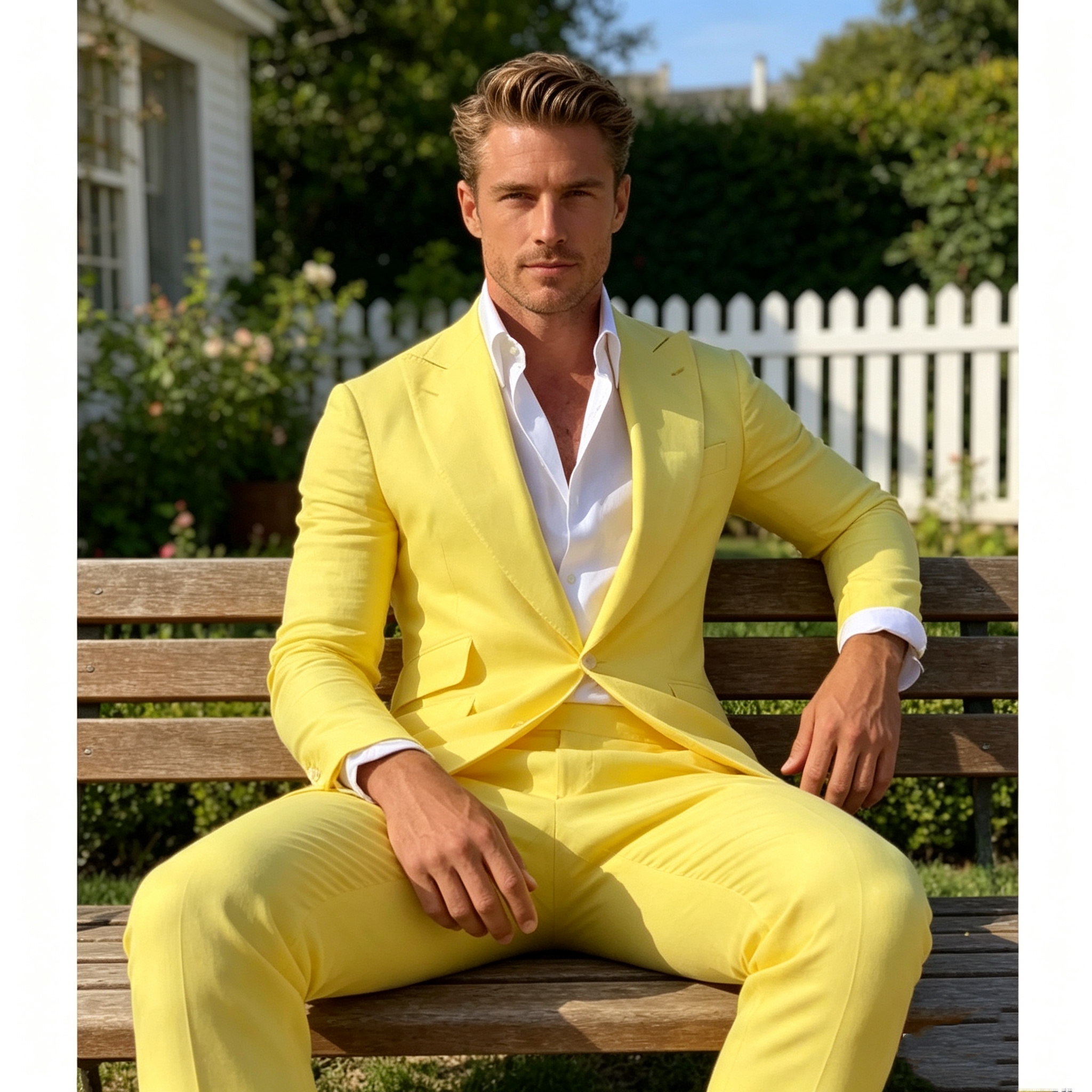 Men Formal Wear Wedding - Slim Fit Yellow Men's 2-Piece Groom