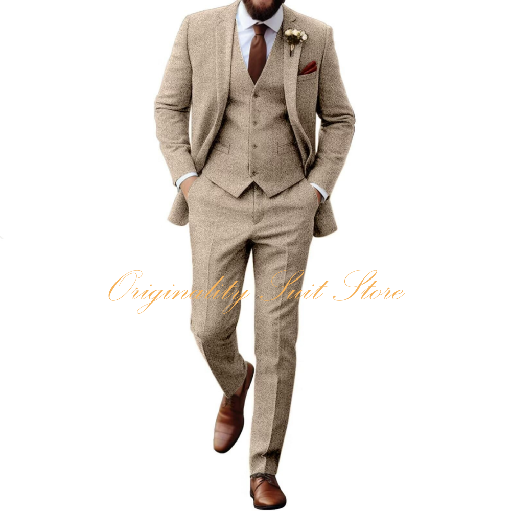 Men Formal Wear Wedding - Retro Tweed Herringbone Suit for Men