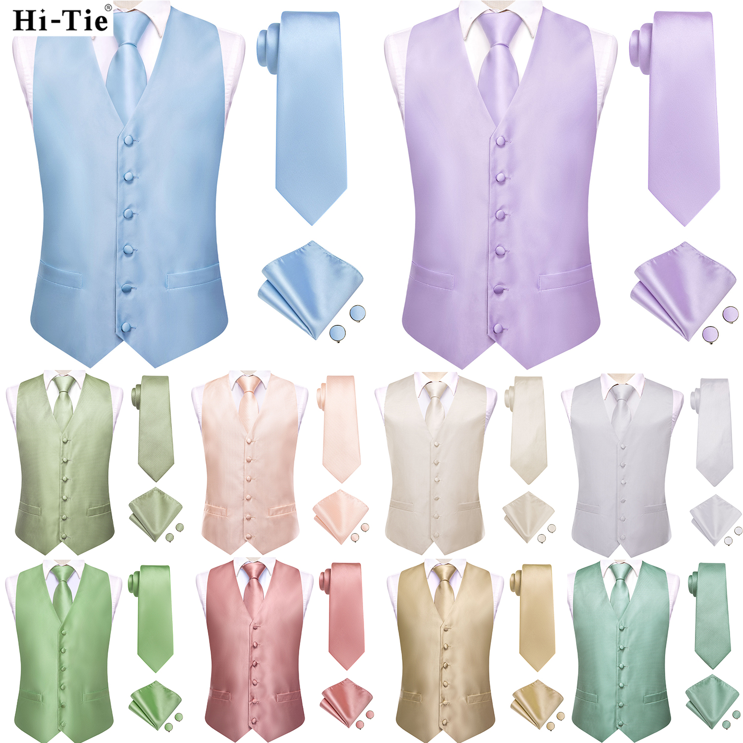 Men Formal Wear Vest - Hi-Tie Solid Voilet Lilac Mens Suit