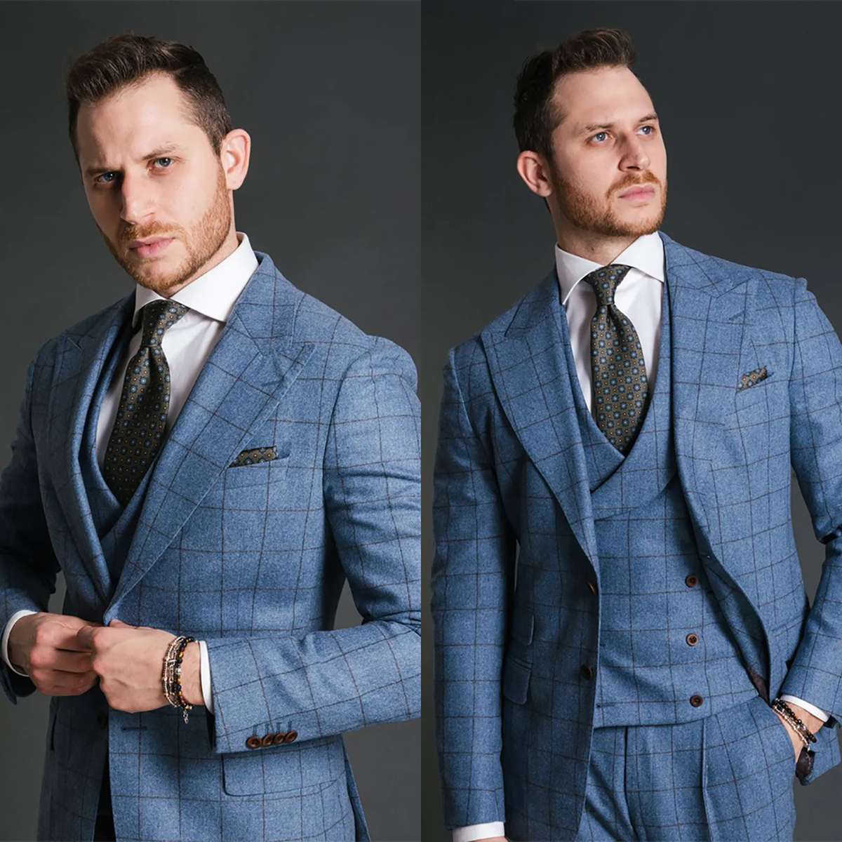 Men Formal Wear Vest - Blue Vintage Men Suit Tailor-Made 3