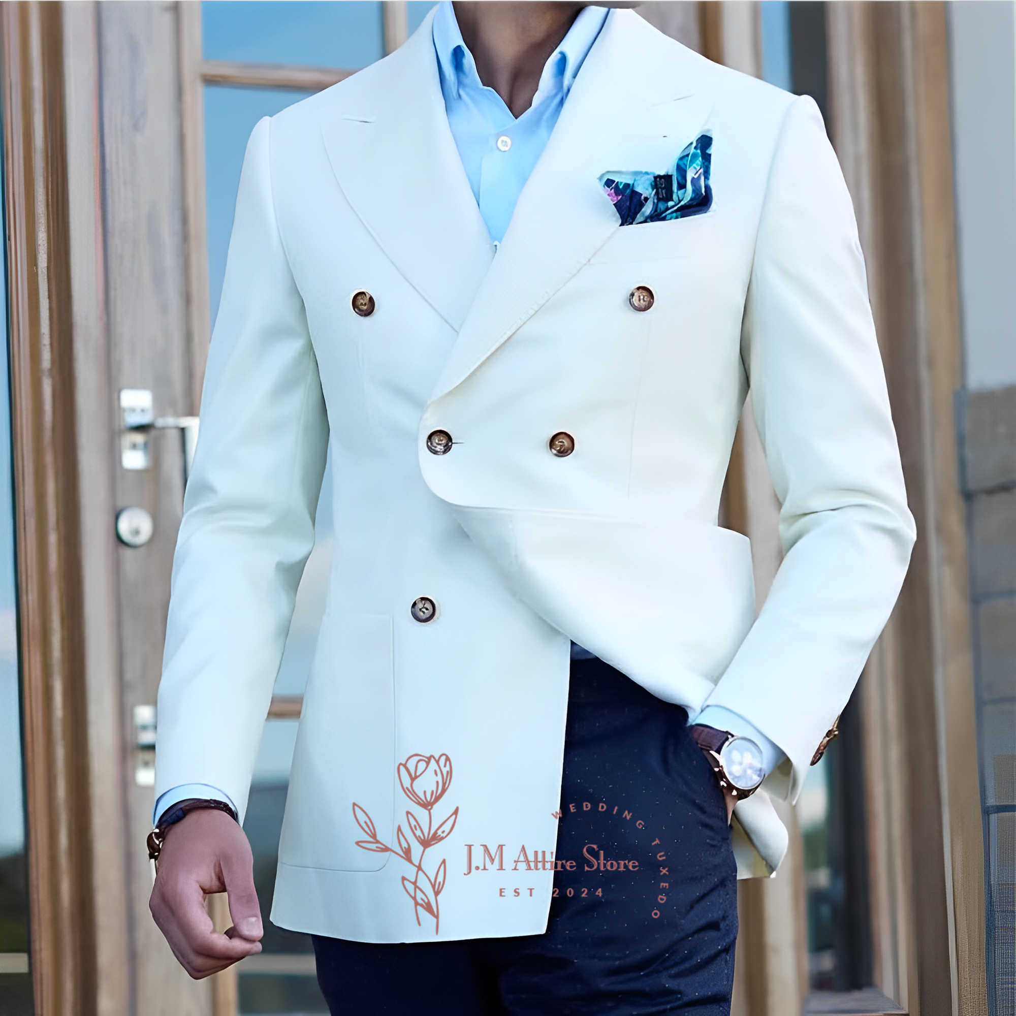 Men'S Formal Wear In Winter - Elegant white men's suit jacket peak