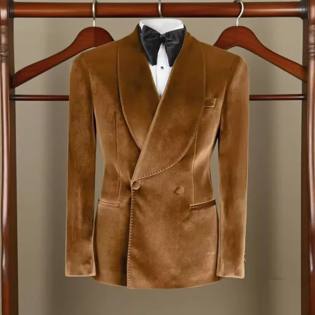 Elegant Formal Men'S Wear - Velvet Men's Suits Blazer Double Breasted