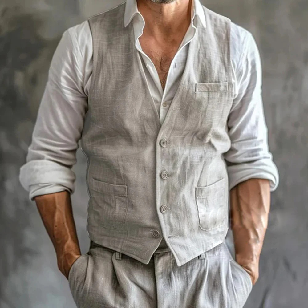 Men's Linen Vest Summer Male G - Men Formal Wear Vest のレビューと価格