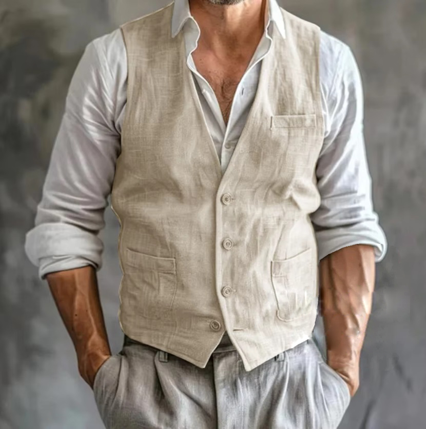 Men's Linen Vest Summer Male G - Men Formal Wear Vest のレビューと価格