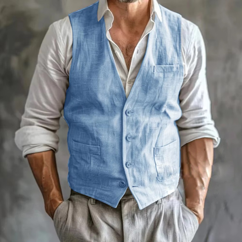 Men's Linen Vest Summer Male G - Men Formal Wear Vest のレビューと価格