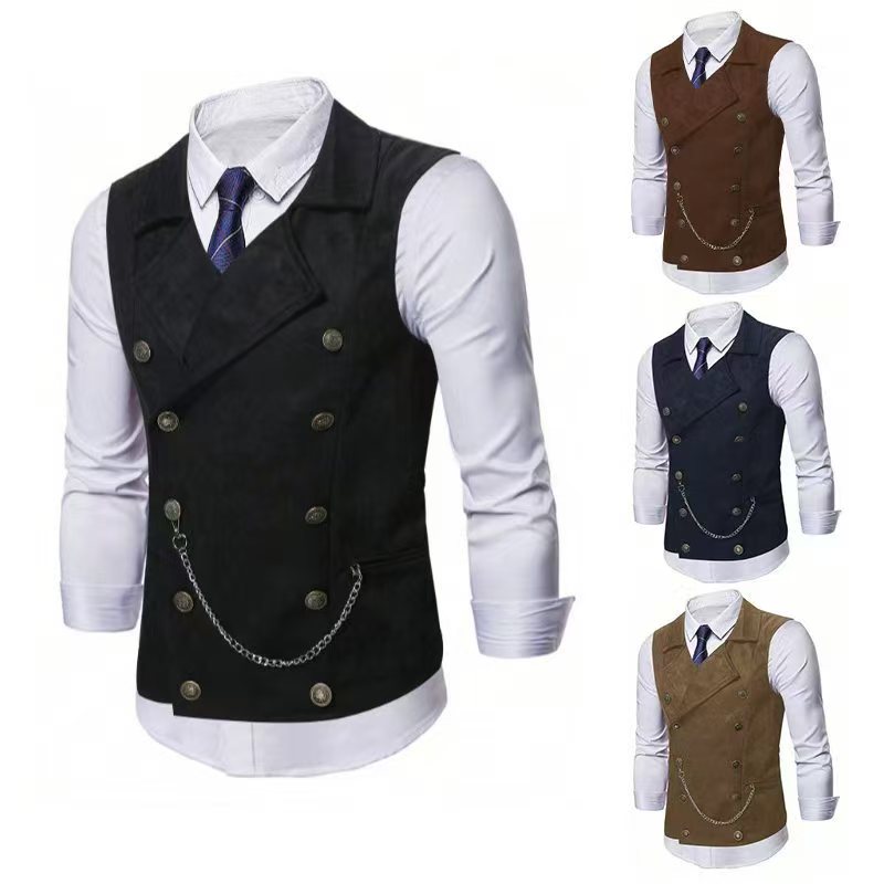 Men's Double Breasted Vest wit - Men Formal Wear Vest のレビューと価格