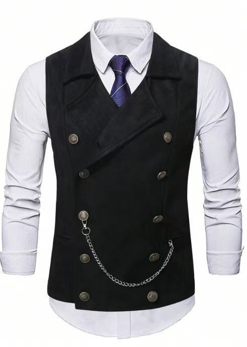 Men's Double Breasted Vest wit - Men Formal Wear Vest のレビューと価格