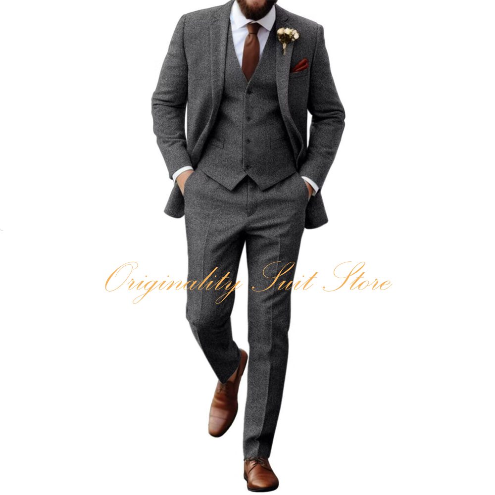 Retro Tweed Herringbone Suit f - Men Formal Wear Wedding のレビューと価格