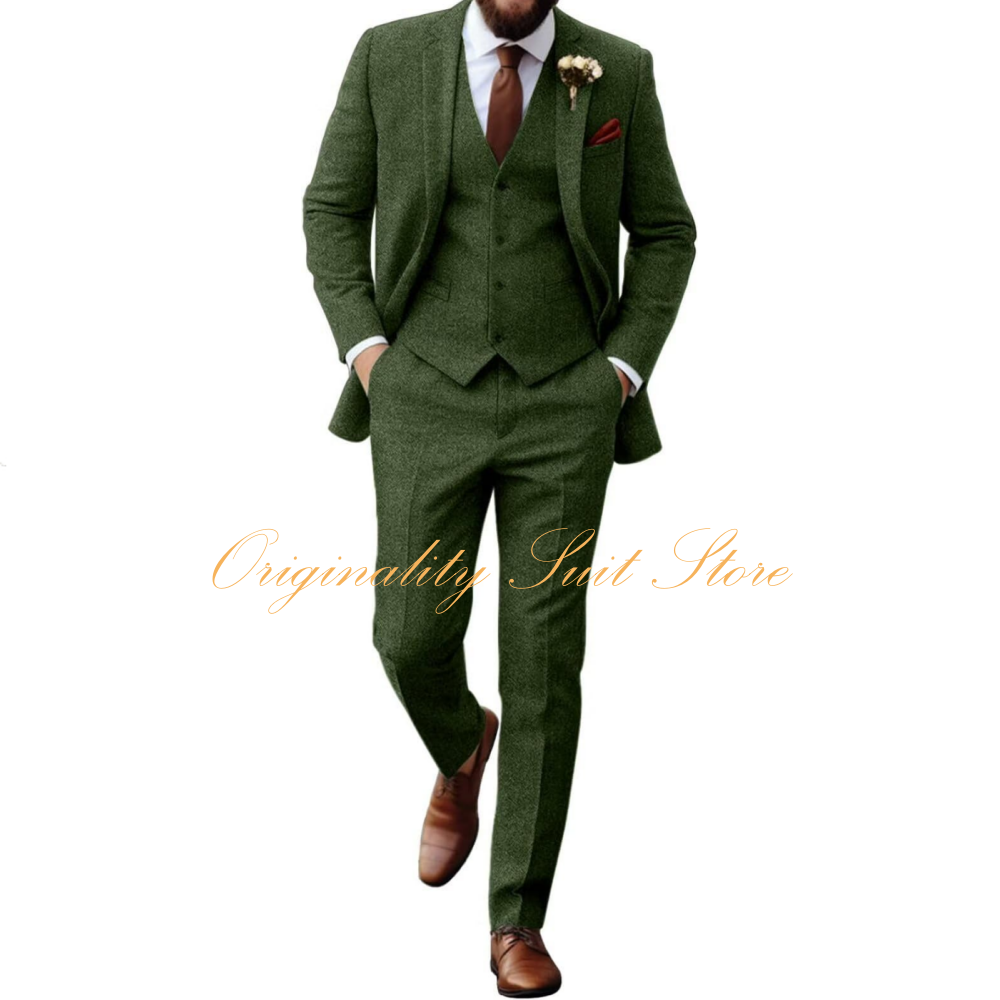 Retro Tweed Herringbone Suit f - Men Formal Wear Wedding のレビューと価格