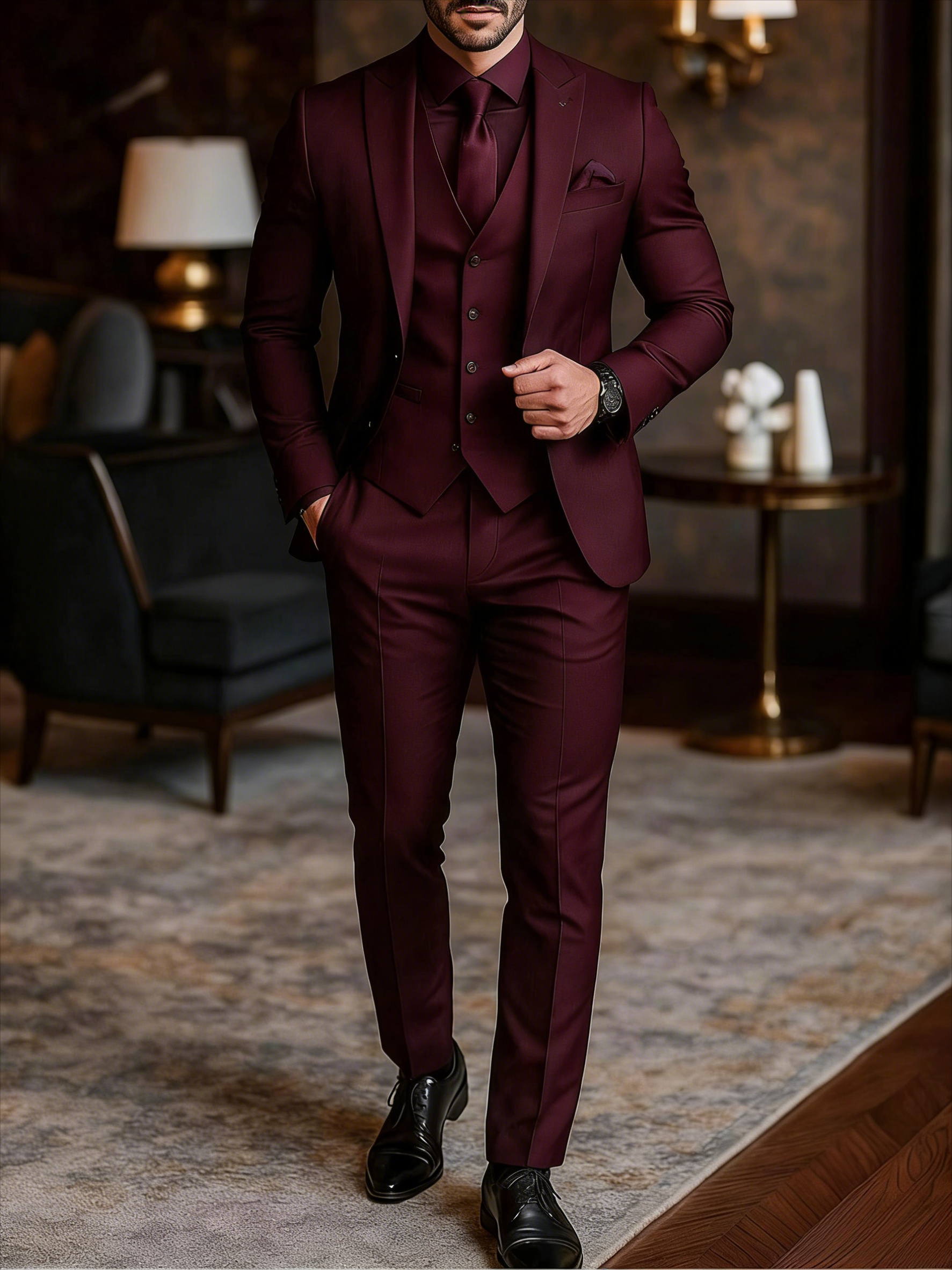 Men 3 Piece Suit Wedding Tuxed - Men Formal Wear Wedding のレビューと価格