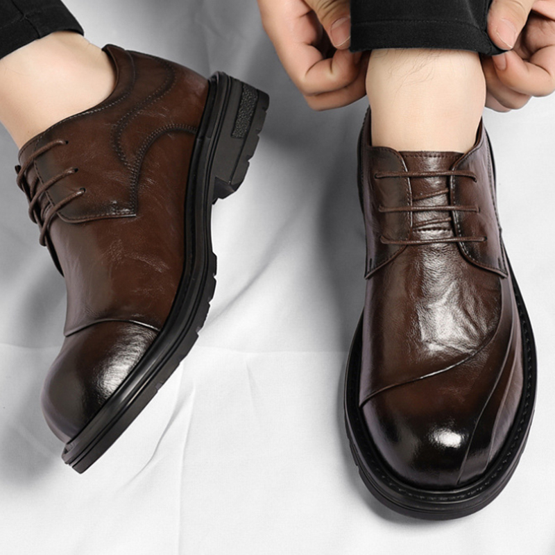 Brown Burnished Genuine Leathe - Formal Wear For Men In Wedding のレビューと価格