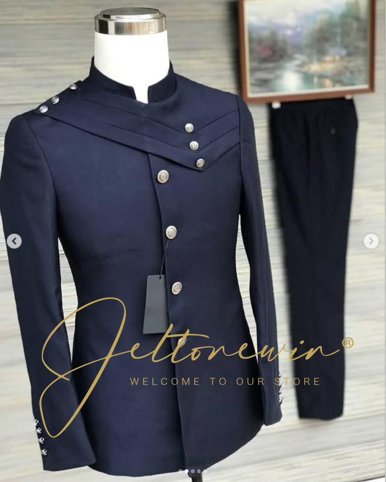 Men's Navy Blue Suit Set with  - Formal Wear For Men In Wedding のレビューと価格
