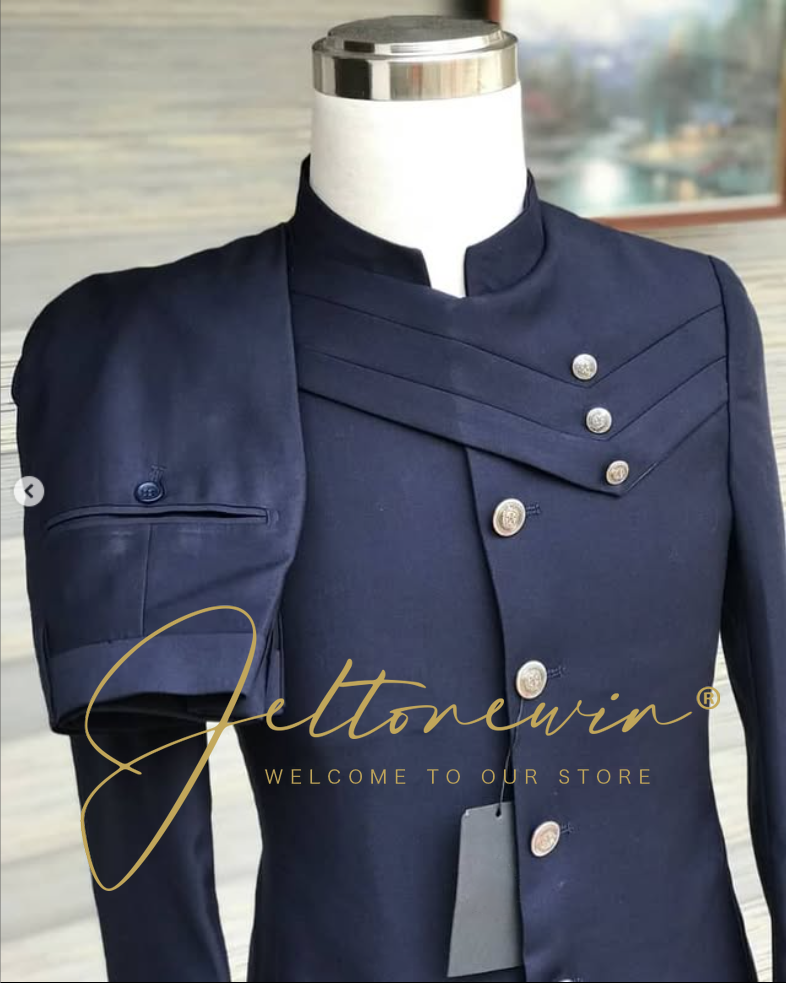 Men's Navy Blue Suit Set with  - Formal Wear For Men In Wedding のレビューと価格
