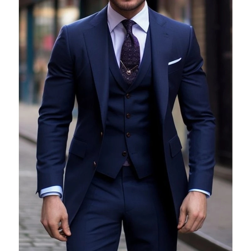 Navy Blue 3 Pieces Casual Male - Formal Wear For Men In Wedding のレビューと価格