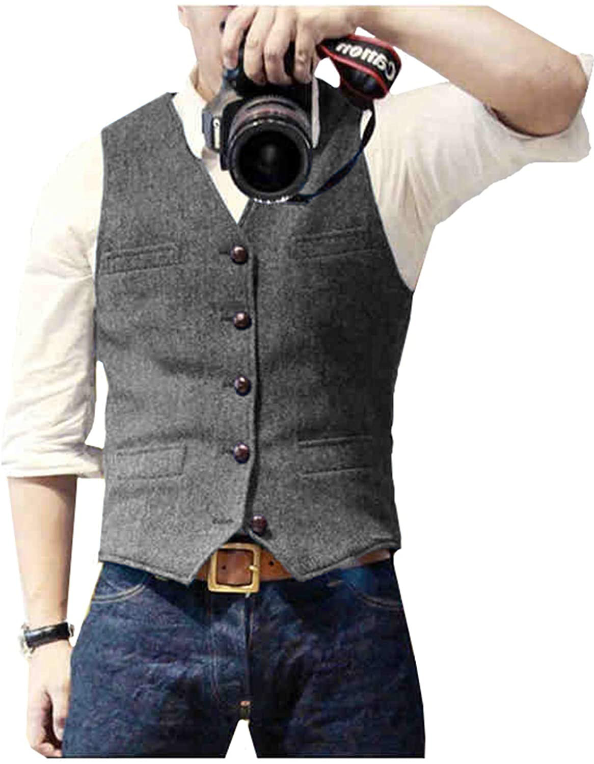Men's Suit Vest V Neck Wool He - Men Formal Wear Vest のレビューと価格
