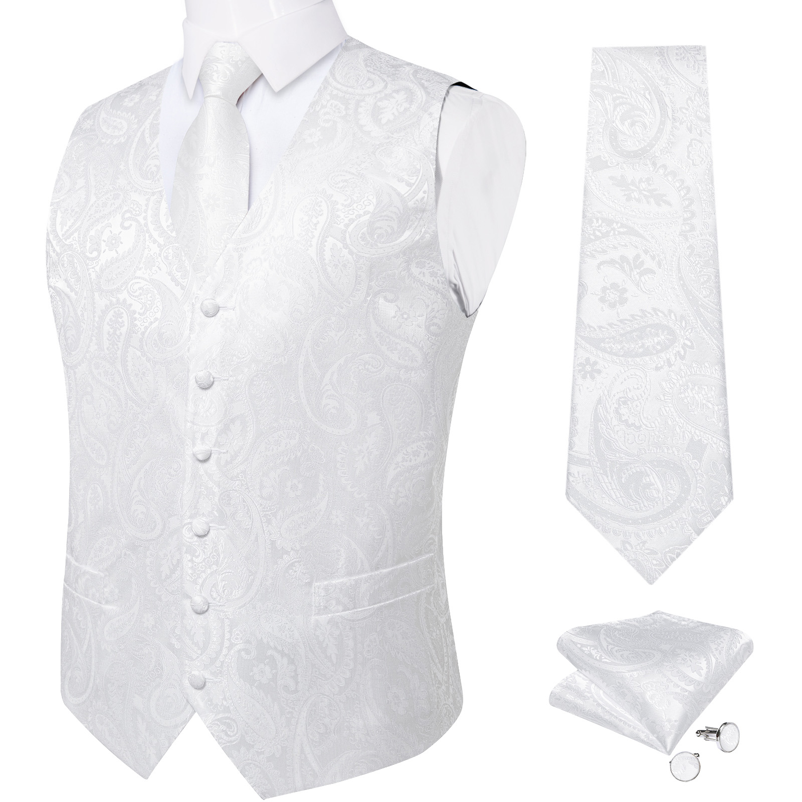Pure White Wedding Vest for Ma - Men Formal Wear Vest のレビューと価格