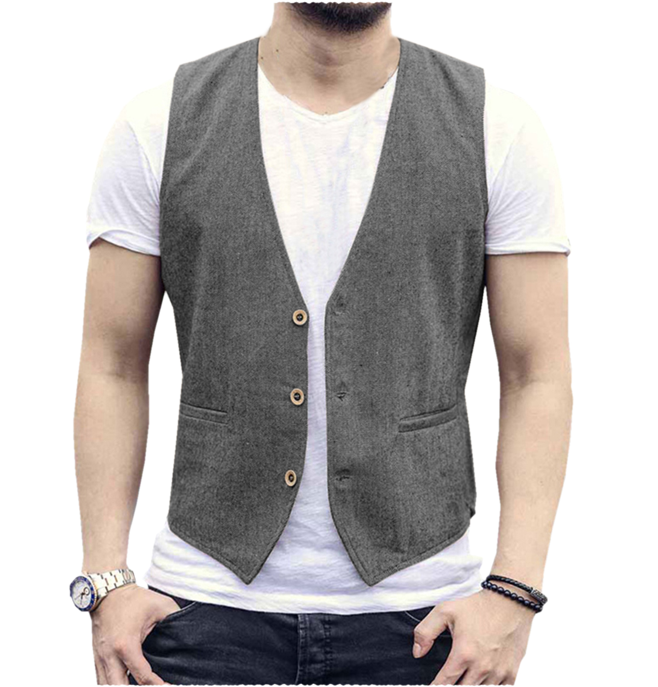 Linen Men Vest Wedding Groom S - Men Formal Wear Wedding のレビューと価格