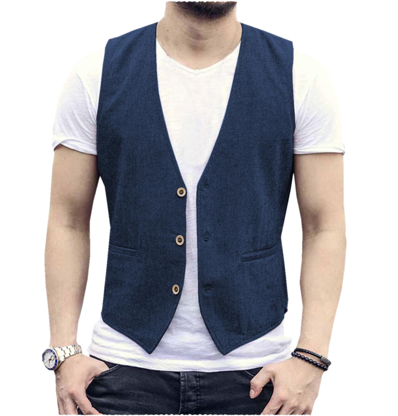 Linen Men Vest Wedding Groom S - Men Formal Wear Wedding のレビューと価格